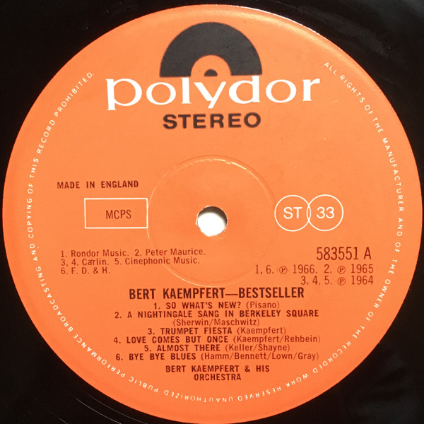 Bert Kaempfert - Bestseller - Used Vinyl Record image 3