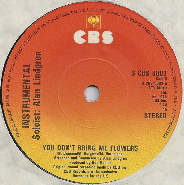 Barbra Streisand - You Don't Bring Me Flowers - Used Vinyl Record 7" image 2