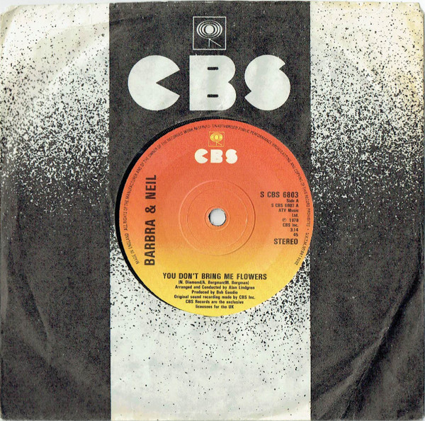 Barbra Streisand - You Don't Bring Me Flowers - Used Vinyl Record 7" image 3