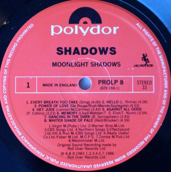 Shadows - Moonlight Shadows - Used Vinyl Record image 3