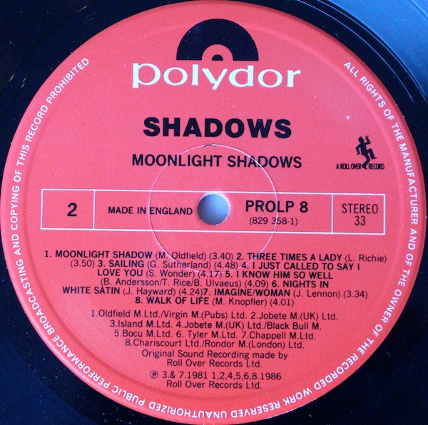 Shadows - Moonlight Shadows - Used Vinyl Record image 4
