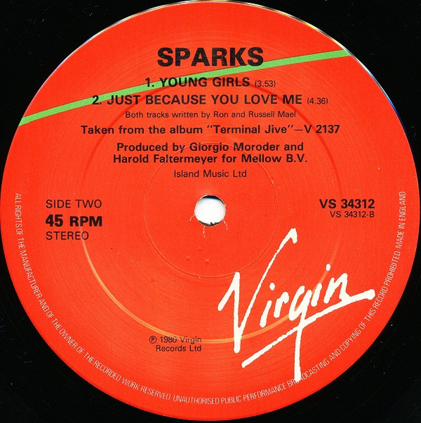 Sparks - Young Girls - Used Vinyl Record 12" image 4