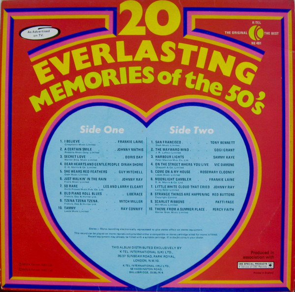 Various - 20 Everlasting Memories Of The 50's - Used Vinyl Record image 2