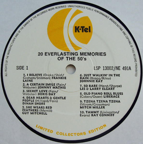 Various - 20 Everlasting Memories Of The 50's - Used Vinyl Record image 3