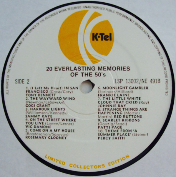 Various - 20 Everlasting Memories Of The 50's - Used Vinyl Record image 4