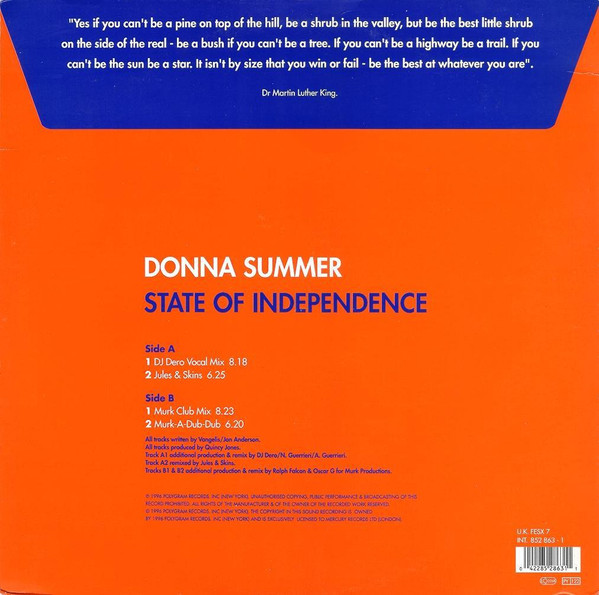 Donna Summer - State Of Independence - Used Vinyl Record 12" image 2