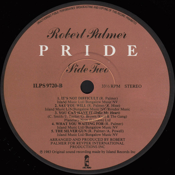 Robert Palmer - Pride - Used Vinyl Record image 4