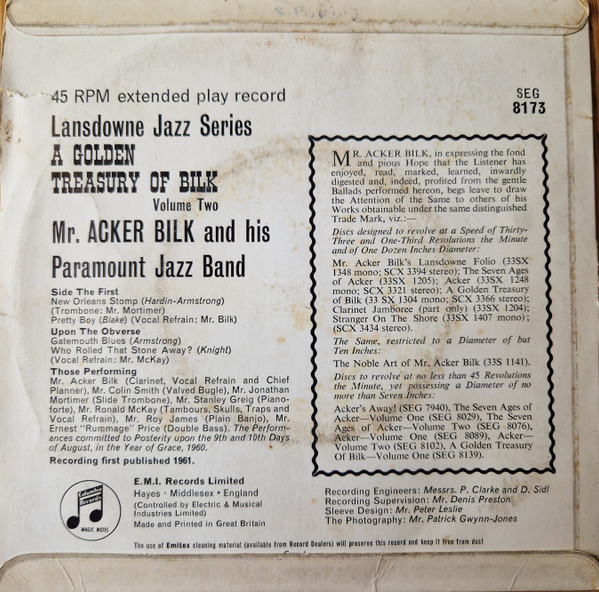 Acker Bilk and his P - A Golden Treasury of Bilk - 2 - Used Vinyl Rec image 2