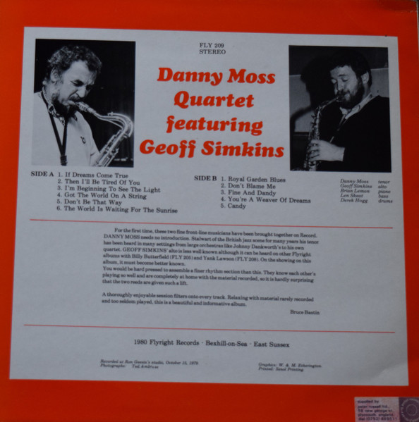 Danny Moss Quartet - Straighten Up And Flyright - Used Vinyl Record image 2
