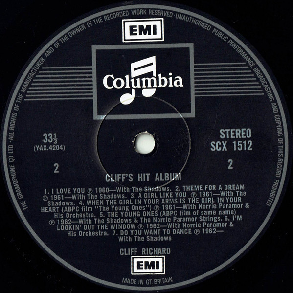 Cliff Richard - Cliff's Hit Album - Used Vinyl Record image 4