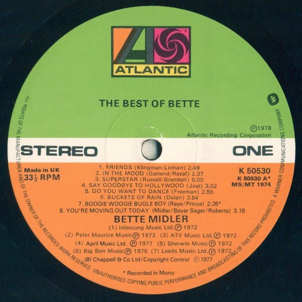 Bette Midler - Best Of Bette - Used Vinyl Record image 3