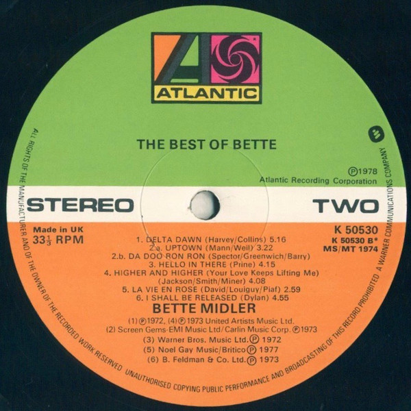 Bette Midler - Best Of Bette - Used Vinyl Record image 4