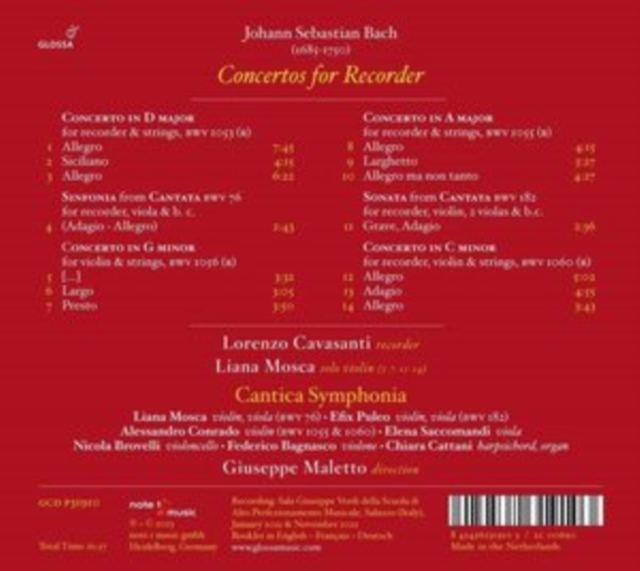 J.S. Bach: Concertos for Recorder