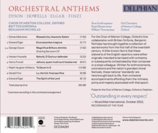 CHOIR OF MERTON COLL - ORCHESTRAL ANTHEMS ELGAR / FI - CD image 1