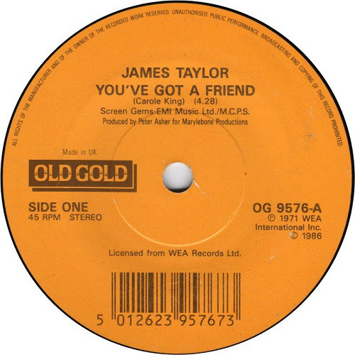 James Taylor - You've Got A Friend - Used Vinyl Record 7" image 1