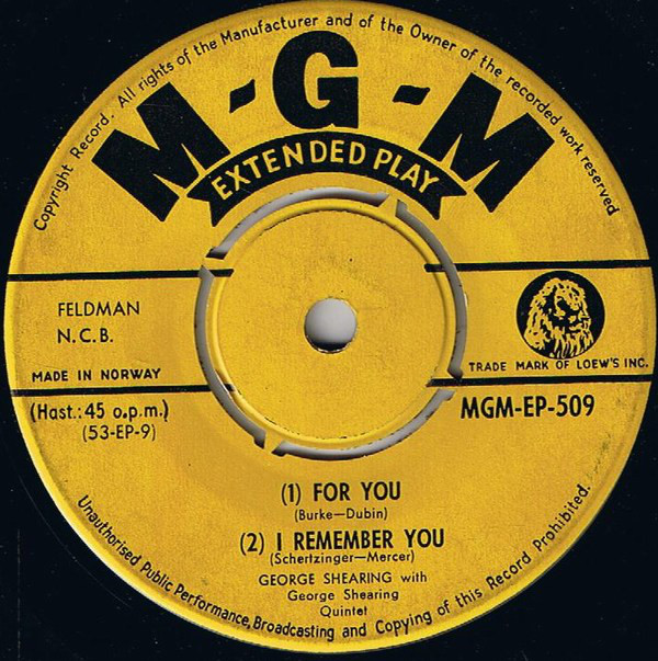 George Shearing - For You - Used Vinyl Record 7" image 1