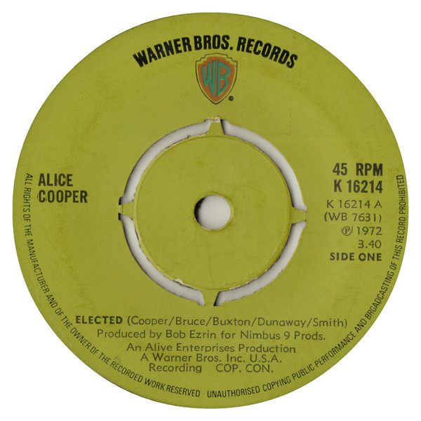 Alice Cooper - Elected - Used Vinyl Record 7" image 1