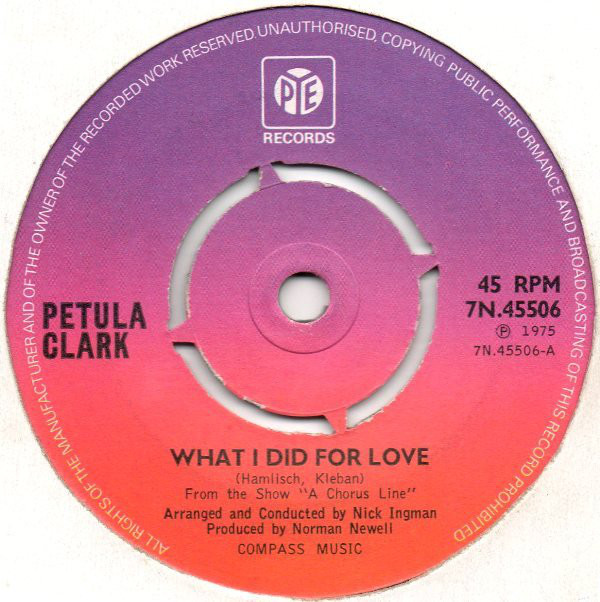 Petula Clark - What I Did For Love - Used Vinyl Record 7" image 1