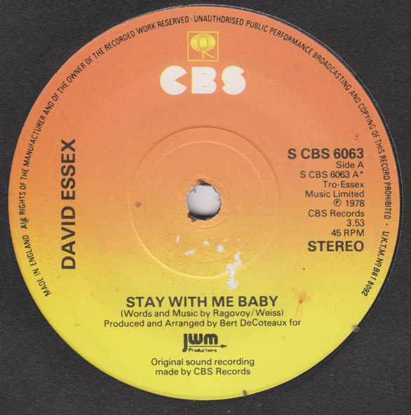 David Essex - Stay With Me Baby - Used Vinyl Record 7" image 1
