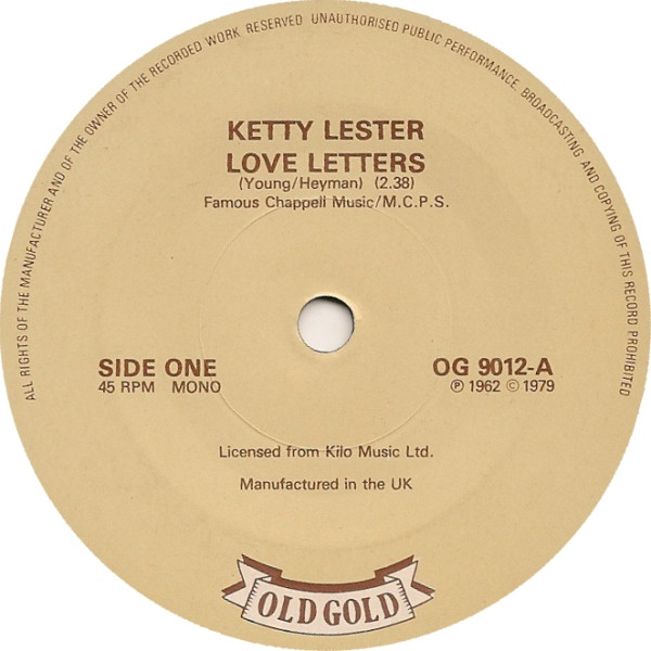 Ketty Lester - Love Letters / Then You Can Tell Me Goodbye - Used Viny image 1