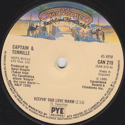 Captain And Tennille - Keepin' Our Love Warm - Used Vinyl Record 7" image 1