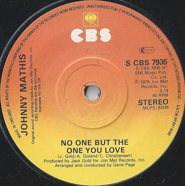 Johnny Mathis - No One But The One You Love - Used Vinyl Record 7" image 1