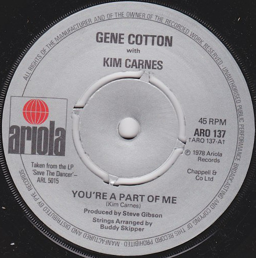 Gene Cotton - You're A Part Of Me - Used Vinyl Record 7" image 1