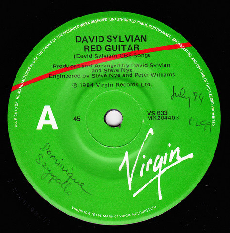 David Sylvian - Red Guitar - Used Vinyl Record 7" image 1
