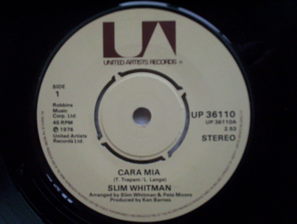 Slim Whitman - Cara Mia - Used Vinyl Record 7" image 1