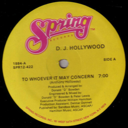 DJ Hollywood - To Whoever It May Concern - Used Vinyl Record 12" image 1