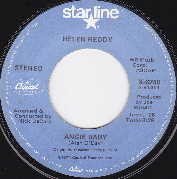 Helen Reddy - Angie Baby / Emotion - Used Vinyl Record 7" image 1