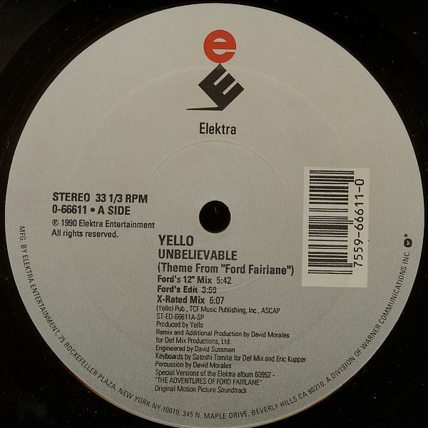 Yello - Unbelievable (Theme From "Ford Fairlane") - Used Vinyl Record image 1