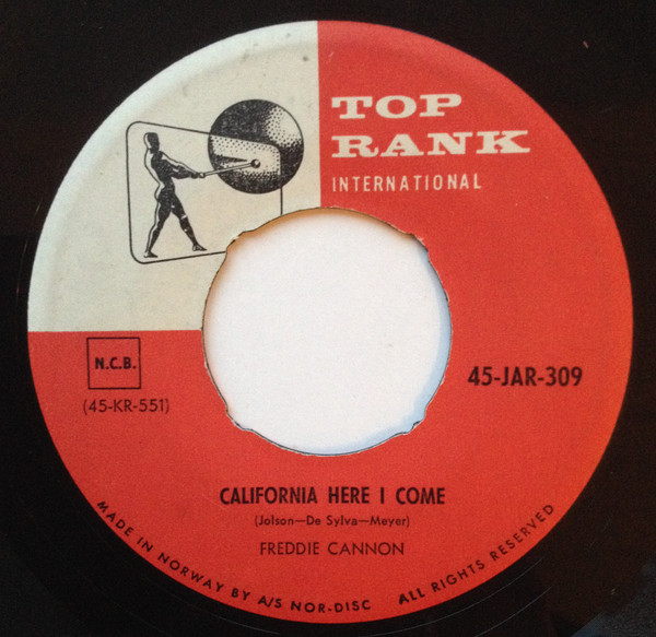 Freddy Cannon - California Here I Come - Used Vinyl Record 7" image 1