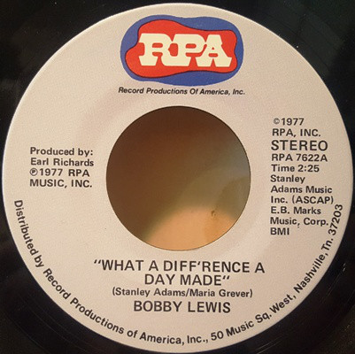 Bobby Lewis - What A Diff'rence A Day Makes - Used Vinyl Record 7" image 1