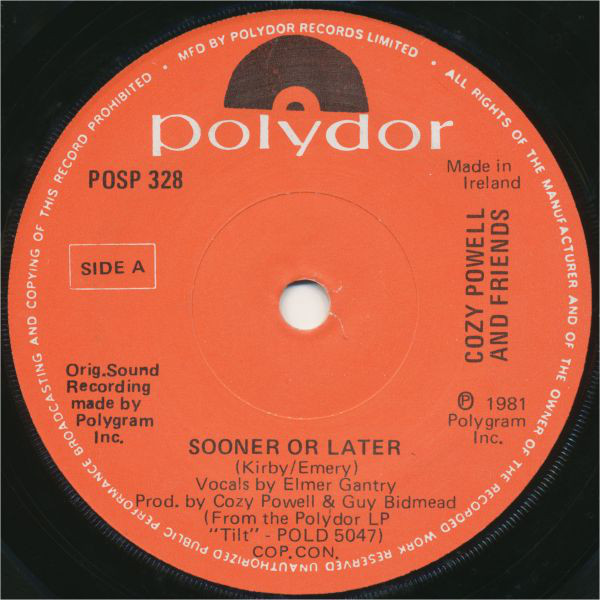 Cozy Powell - Sooner Or Later - Used Vinyl Record 7" image 1