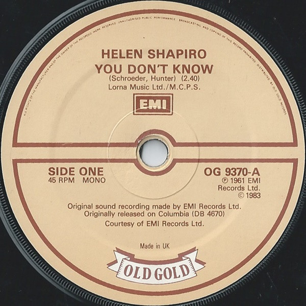 Helen Shapiro - You Don't Know / Walkin' Back To Happiness - Used Vin image 1
