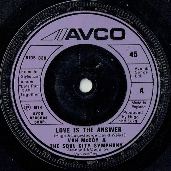 Van McCoy & The Soul - Love Is The Answer - Used Vinyl Record 7" image 1
