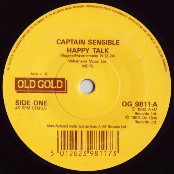 Captain Sensible - Happy Talk - Used Vinyl Record 7" image 1