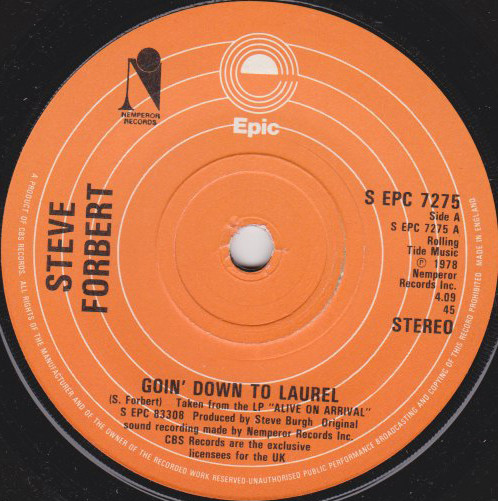 Steve Forbert - Goin' Down To Laurel - Used Vinyl Record 7" image 1