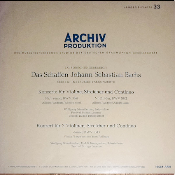 Violin Concerto No. 1 A Minor, BWV 1041 & No. 2 E Major, BWV 1042 / Double Concerto, D Minor, BWV 1043