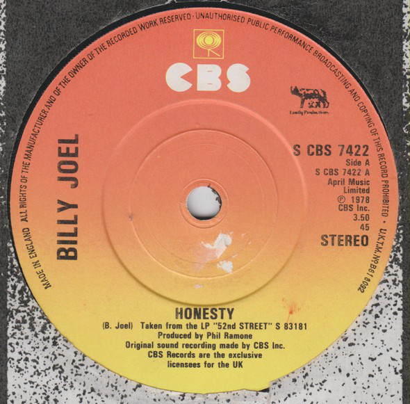 Billy Joel - Honesty - Used Vinyl Record 7" image 1