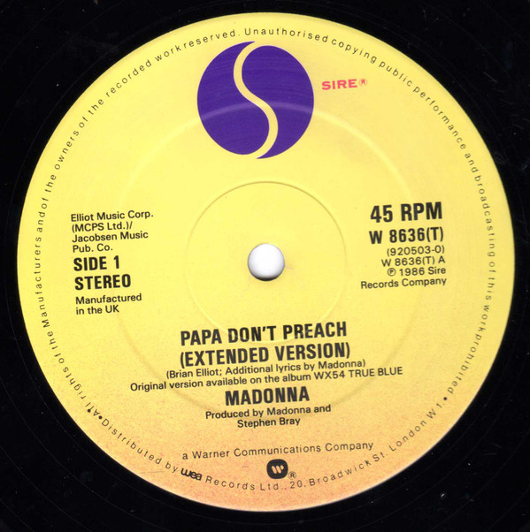 Madonna - Papa Don't Preach - Used Vinyl Record 12" image 1