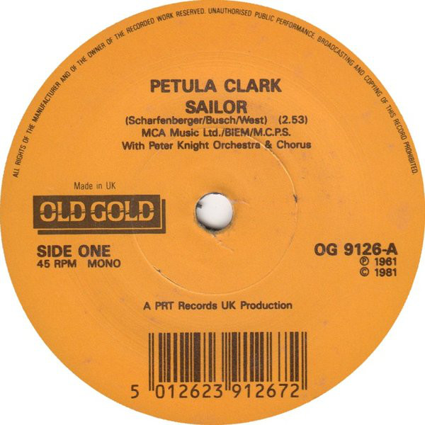 Petula Clark - Sailor - Used Vinyl Record 7" image 1