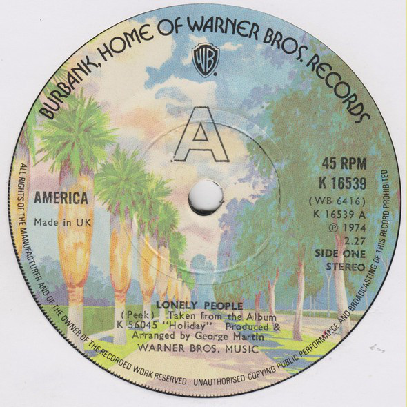 America - Lonely People - Used Vinyl Record 7"