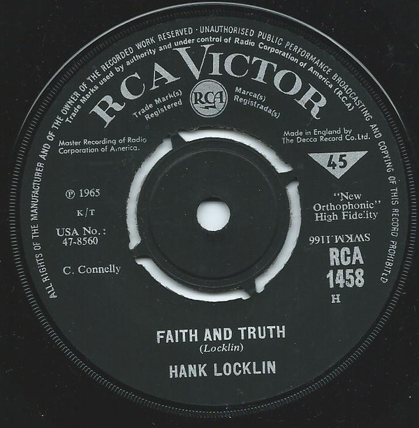 Hank Locklin - Faith And Truth - Used Vinyl Record 7" image 1