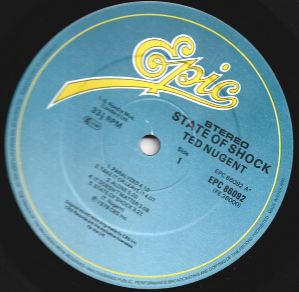 Ted Nugent - State Of Shock - Used Vinyl Record image 1