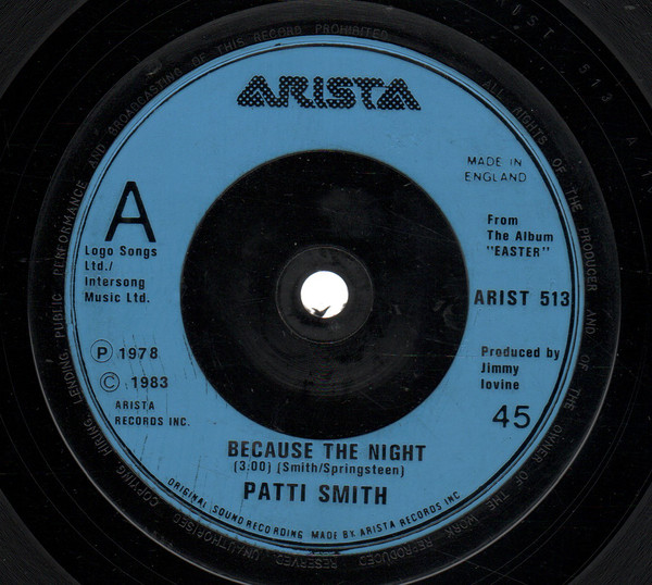 Patti Smith - Because The Night - Used Vinyl Record 7" image 1