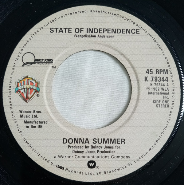 Donna Summer - State Of Independence - Used Vinyl Record 7" image 1