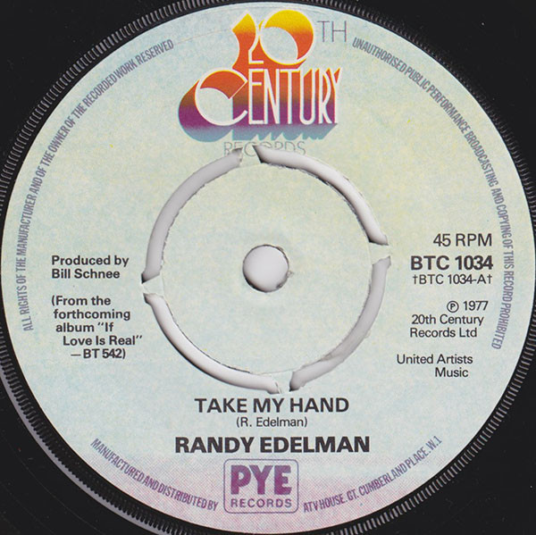 Randy Edelman - Take My Hand - Used Vinyl Record 7" image 1