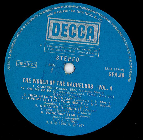 Bachelors - World Of  Vol. 4 - Used Vinyl Record image 1
